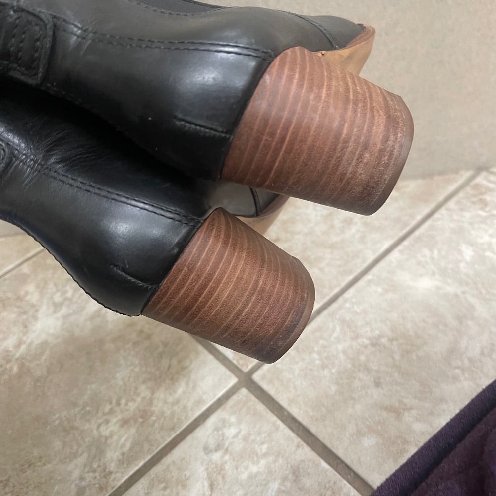 Madewell Black Leather Ankle Boots Wood Heel Pointed Toe WomenSize 8.5 DAMAGED - Picture 3 of 11